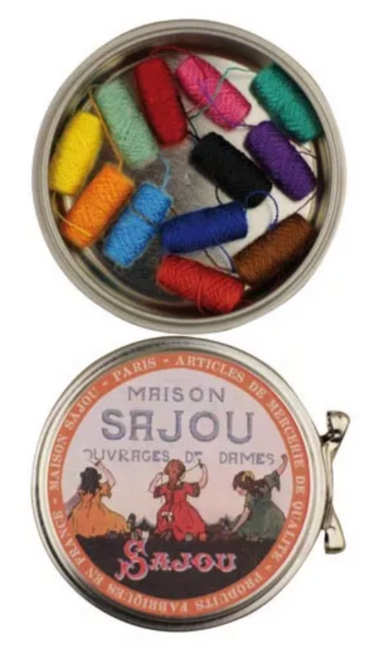 Sewing thread cocoons - bright - Sewing girls tin