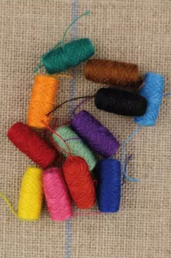Sewing thread cocoons - bright - Sewing girls tin