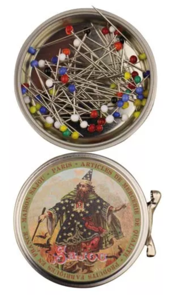 Sewing pins - glass head - Magician metal tin