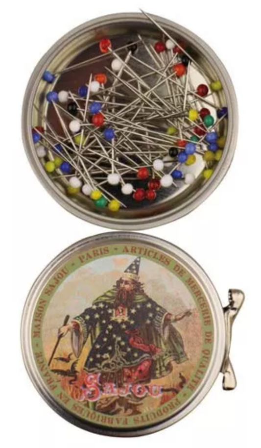 Sewing pins - glass head - Magician metal tin